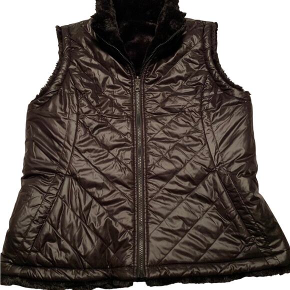 NICOLE MILLER ORIGINAL Womens Vest Medium Reversible Faux Fur Black Minimalist - Picture 4 of 12